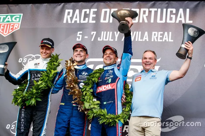 Podium: Race winner Norbert Michelisz, BRC Hyundai N Squadra Corse Hyundai i30 N TCR, second place Yann Ehrlacher, Cyan Performance Lynk & Co 03 TCR, third place Augusto Farfus, BRC Hyundai N LUKOIL Racing Team Hyundai i30 N TCR