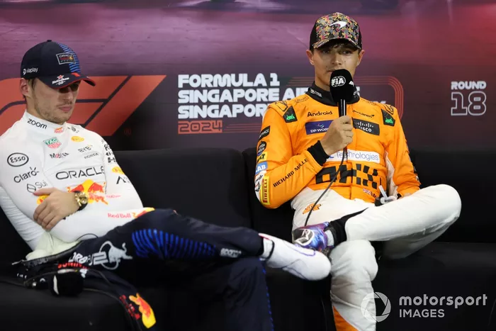 Max Verstappen, Red Bull Racing, poleman Lando Norris, McLaren F1 Team