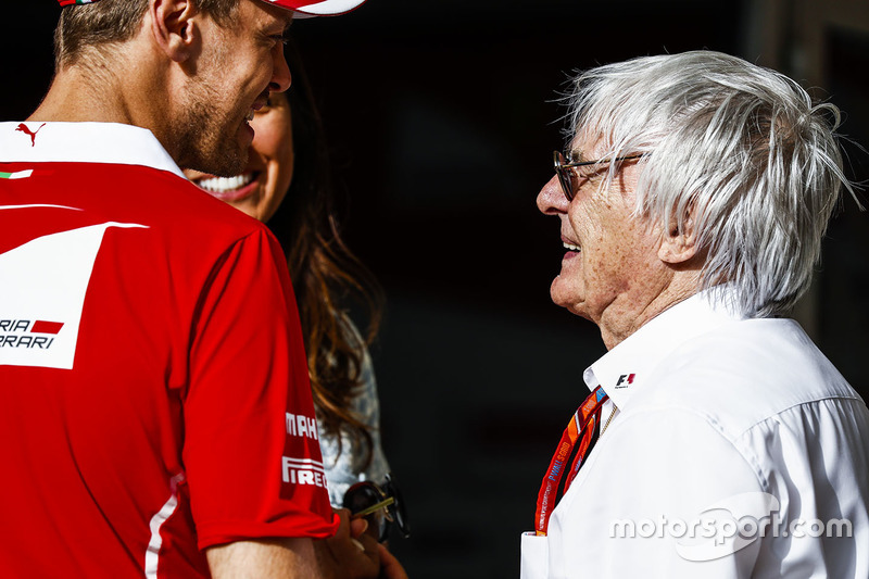 Sebastian Vettel, Ferrari, with Bernie Ecclestone, Chairman Emiritus of Formula 1