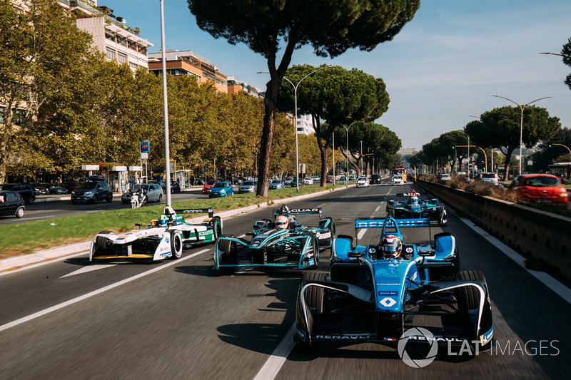 Sébastien Buemi, Renault e.Dams, Nelson Piquet Jr., Jaguar Racing, Lucas di Grassi, Audi Sport ABT Schaeffler y Luca Filippi, NIO Formula E Team