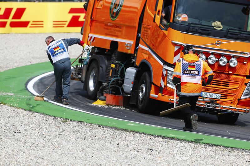 Gravel is cleared from the circuit