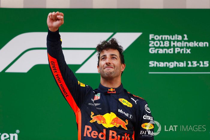 Daniel Ricciardo, Red Bull Racing, celebrates victory on the podium
