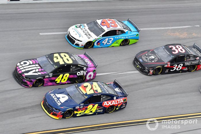 William Byron, Hendrick Motorsports, Chevrolet Camaro Axalta, Jimmie Johnson, Hendrick Motorsports, Chevrolet Camaro Ally, Darrell Wallace Jr., Richard Petty Motorsports, Chevrolet Camaro Victory Junction, John Hunter Nemechek, Front Row Motorsports, Ford Mustang Death Wish Coffee