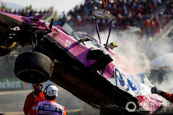 El monoplaza de Lance Stroll, Racing Point RP20 después del accidente