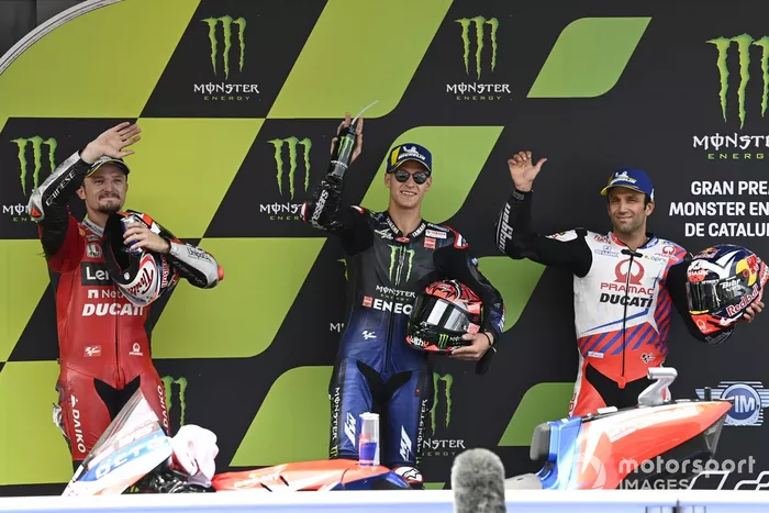 Ganador de la pole Fabio Quartararo, Yamaha Factory Racing, segundo Jack Miller, Ducati Team, tercero Johann Zarco, Pramac Racing 