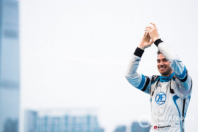 Edoardo Mortara, Venturi Formula E, 2nd position, approaches the podium