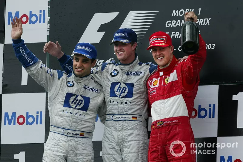 Podio: Ralf Schumacher, BMW Williams, Juan Pablo Montoya, Williams, Michael Schumacher, Ferrari