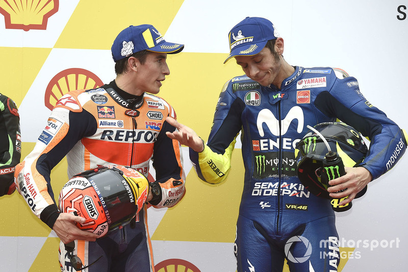 Peraih pole, Marc Marquez, Repsol Honda Team, tempat ketiga Valentino Rossi, Yamaha Factory Racing