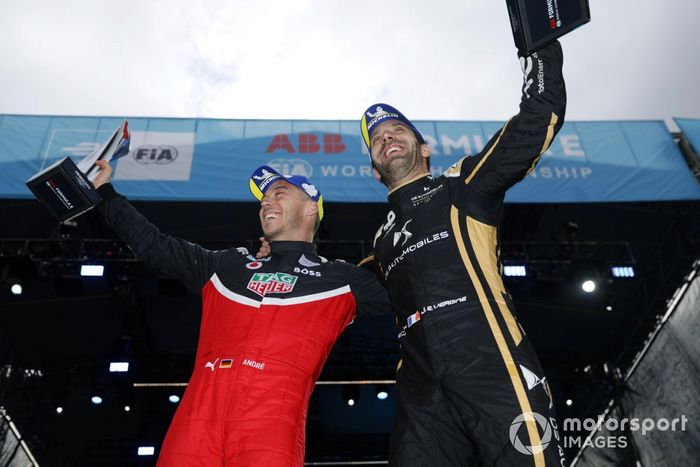 Podio: segundo lugar Andre Lotterer, Porsche, tercer lugar Jean-Eric Vergne, DS Techeetah