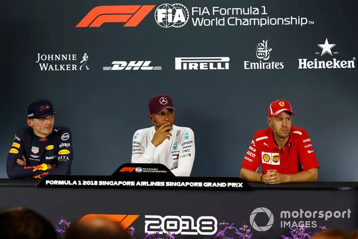 Max Verstappen, Red Bull Racing, Lewis Hamilton, Mercedes AMG F1 y Sebastian Vettel, Ferrari