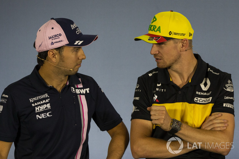 Sergio Perez, Force India and Nico Hulkenberg, Renault Sport F1 Team in the Press Conference