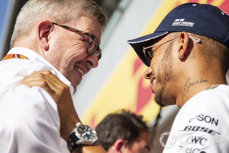 Ross Brawn, Formula One Managing Director of Motorsports and Lewis Hamilton, Mercedes-AMG F1