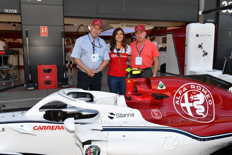 Tatiana Calderon, Sauber Test Driver with Oscar Fangio, and Ruben Fangio,