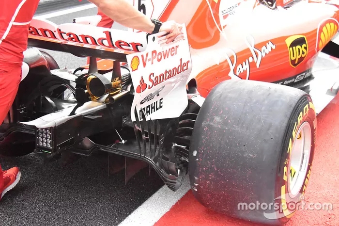 Ferrari SF70H, sfoghi sulla paratia dell'ala posteriore e il diffusore