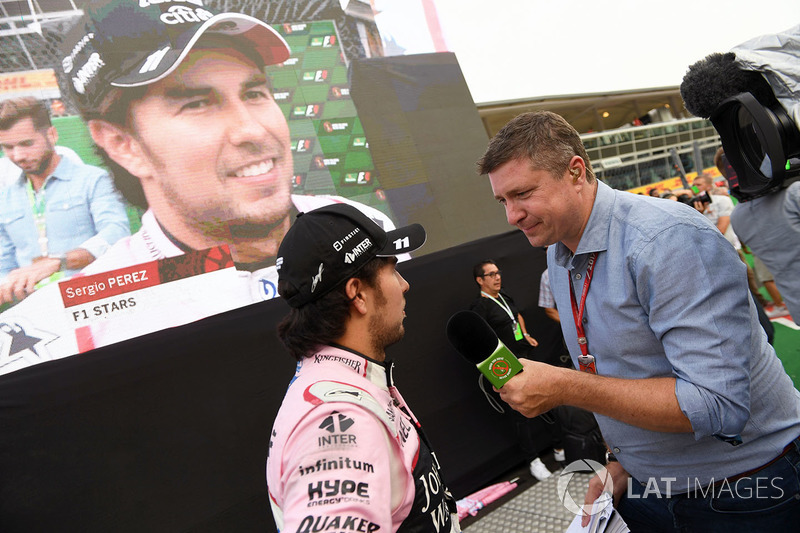 Sergio Perez, Sahara Force India and David Croft, Sky TV Commentator