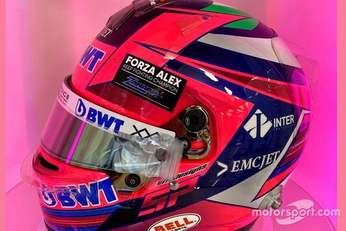 El casco de Sergio Pérez, Racing Point con un homenaje a Alex Zanardi