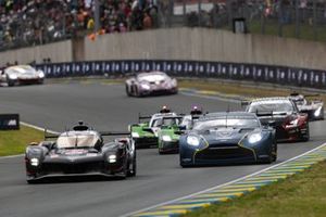 #7 Toyota Gazoo Racing Toyota GR010 - Hybrid: José María López, Kamui Kobayashi, Nyck De Vries, #27 Heart: Racing Team Aston Martin Vantage AMR LMGT3: Ian James, Daniel Mancinelli, Alex Riberas
