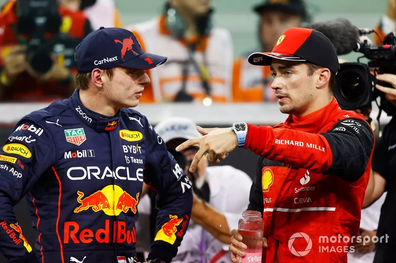 Pole man Max Verstappen, Red Bull Racing, Charles Leclerc, Ferrari