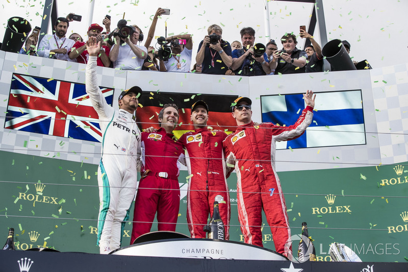 1. GP Australia - Podium: Sebastian Vettel, Lewis Hamilton, Kimi Raikkonen