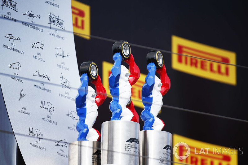 The trophies on the podium
