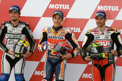 Le deuxième, Karel Abraham, Aspar Racing Team, le poleman Marc Marquez, Repsol Honda Team, le troisième, Cal Crutchlow, Team LCR Honda