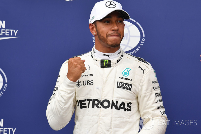 Pole sitter Lewis Hamilton, Mercedes AMG F1 celebrates in parc ferme