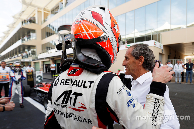 Anthoine Hubert, ART Grand Prix, fête son titre avec Alain Prost