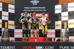 Podium : second place Randy Krummenacher, Puccetti Racing Kawasaki, winner Kenan Sofuoglu, Puccetti Racing Kawasaki, third place Nicolas Terol, MV Agusta