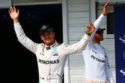 Polesitter Nico Rosberg, Mercedes AMG F1 and second place Lewis Hamilton, Mercedes Petronas AMG F1 in parc ferme