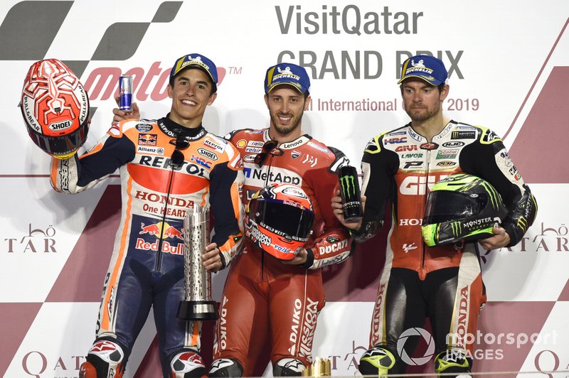 Podium: second place Marc Marquez, Repsol Honda Team, Race winner Andrea Dovizioso, Ducati Team, third place Cal Crutchlow, Team LCR Honda