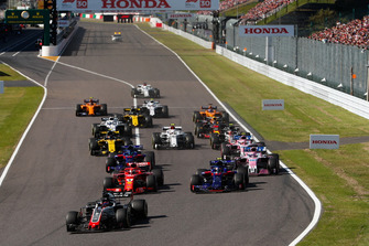 Romain Grosjean, Haas F1 Team VF-18, Sebastian Vettel, Ferrari SF71H, Pierre Gasly, Scuderia Toro Rosso STR13, Brendon Hartley, Toro Rosso STR13, Sergio Perez, Racing Point Force India VJM11, Esteban Ocon, Racing Point Force India VJM11, Carlos Sainz Jr., Renault Sport F1 Team R.S. 18