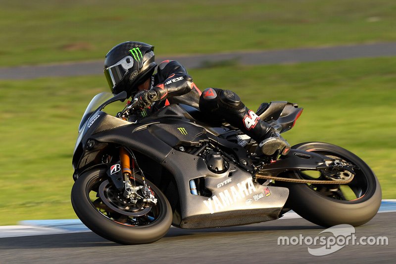 Lewis Hamilton tests the Yamaha Superbike