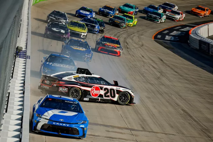 Christopher Bell spins, Joe Gibbs Racing Toyota