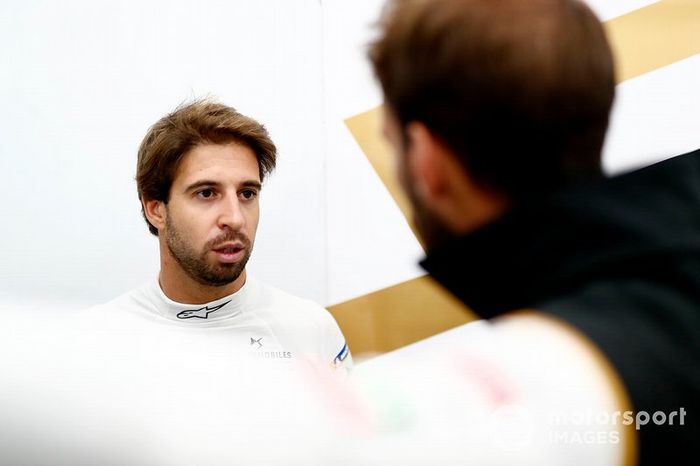 Antonio Felix da Costa, DS Techeetah chats with Jean-Eric Vergne, DS TECHEETAH in the garage