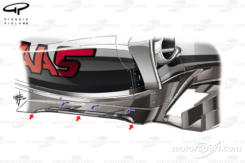 Haas VF-17 floor details, captioned