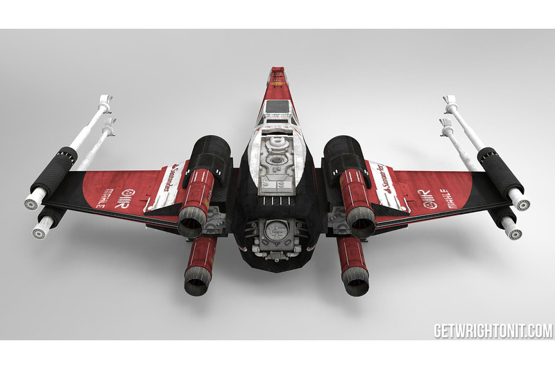 X-Wing de Star Wars avec une livrée Ferrari
