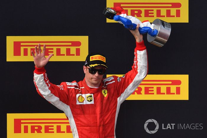 Kimi Raikkonen, Ferrari, celebra su podio en el GP de Francia