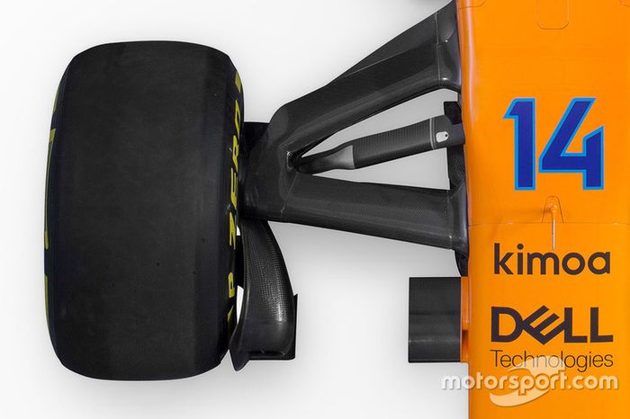 McLaren MCL33 detalle de la suspensión delantera