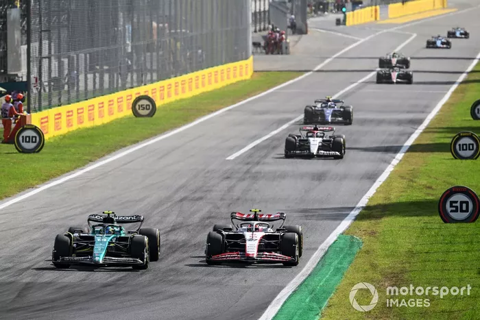 Fernando Alonso, Aston Martin AMR23, Nico Hulkenberg, Haas VF-23, Liam Lawson, AlphaTauri AT04