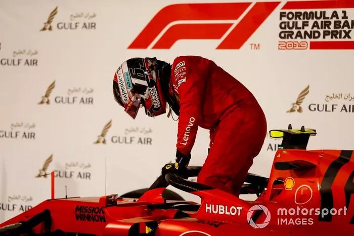 Charles Leclerc, Ferrari, 3rd position, arrives in Parc Ferme