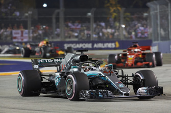 Lewis Hamilton, Mercedes AMG F1 W09 EQ Power+, leads Sebastian Vettel, Ferrari SF71H