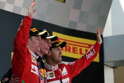 The podium, Ferrari, second; Max Verstappen, Red Bull Racing, race winner; Sebastian Vettel, Ferrari, third