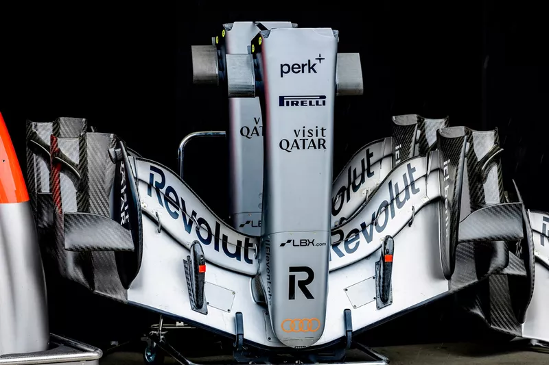 Alerón delantero de Gabriel Bortoleto, del equipo Audi F1
