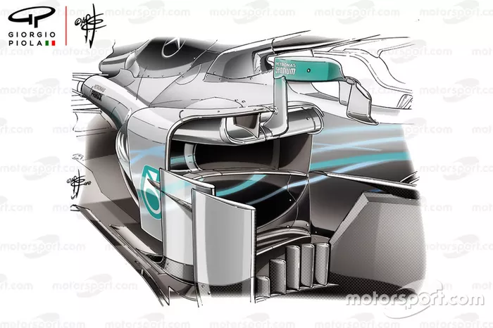Mercedes F1 AMG W09 sidepods in Oostenrijk