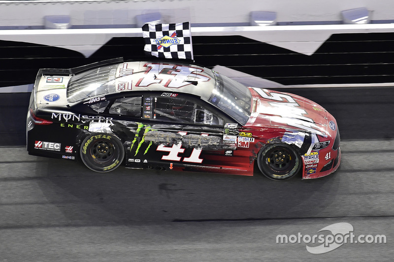 Kurt Busch, Stewart-Haas Racing Ford, celebrates after winning the Daytona 500