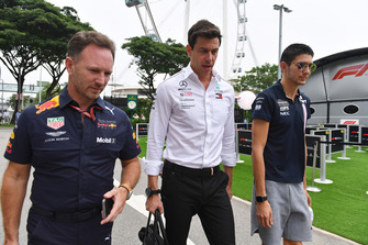 Christian Horner, Red Bull Racing Team Principal, Toto Wolff, Mercedes AMG F1 Director of Motorsport and Esteban Ocon, Racing Point Force India F1 Team