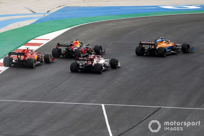 Lando Norris, McLaren MCL35, Max Verstappen, Red Bull Racing RB16, Kimi Raikkonen, Alfa Romeo Racing C39, Charles Leclerc, Ferrari SF1000