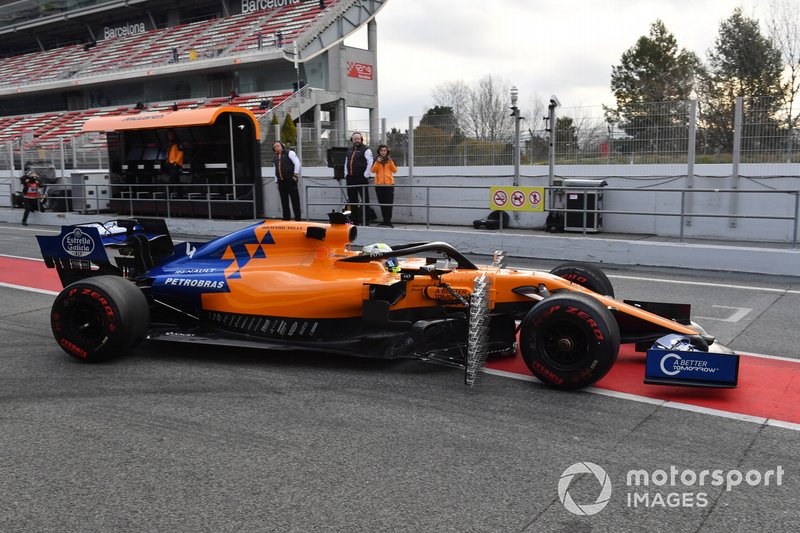 Lando Norris, McLaren MCL34, avec des capteurs aéro