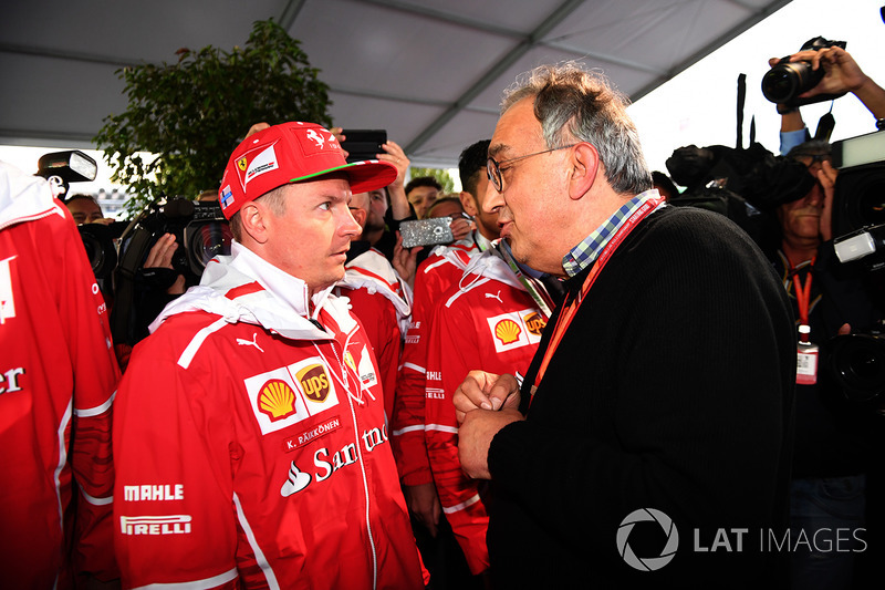 Sergio Marchionne, CEO de FIAT y Kimi Raikkonen, Ferrari en el Ferrari 70 aniversario