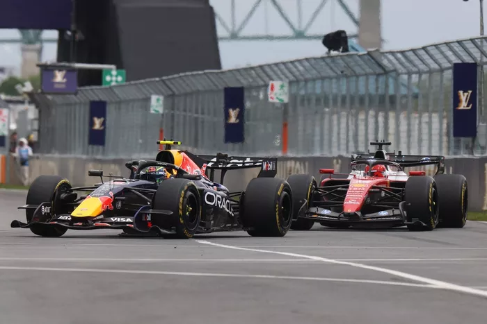Charles Leclerc, Ferrari; Isack Hadjar, Red Bull Racing